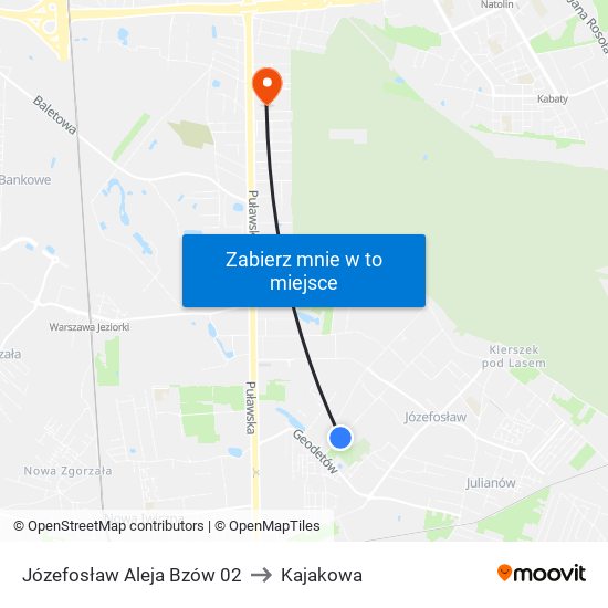 Józefosław Aleja Bzów 02 to Kajakowa map