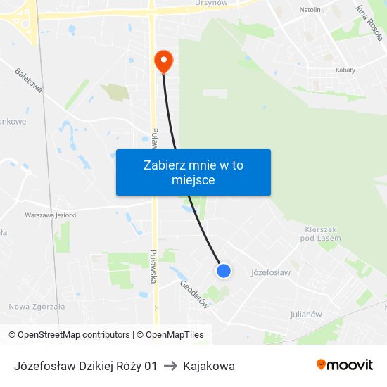 Józefosław Dzikiej Róży to Kajakowa map