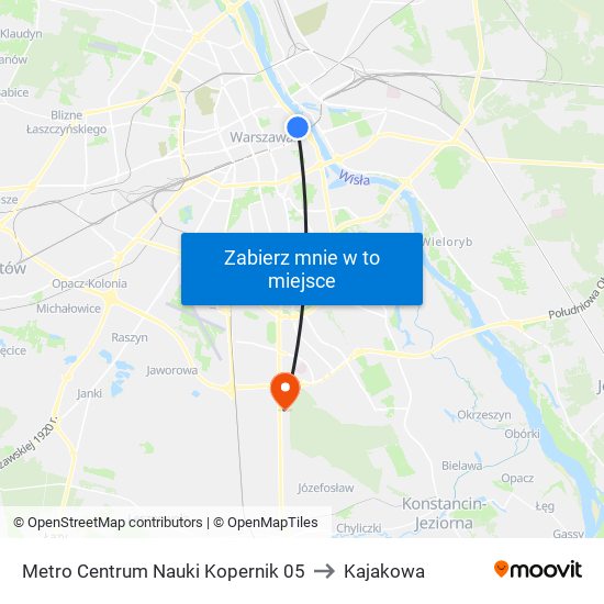 Metro Centrum Nauki Kopernik 05 to Kajakowa map