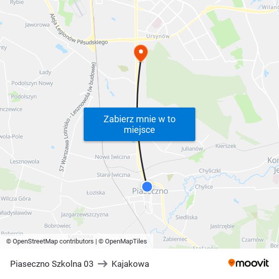 Piaseczno Szkolna to Kajakowa map