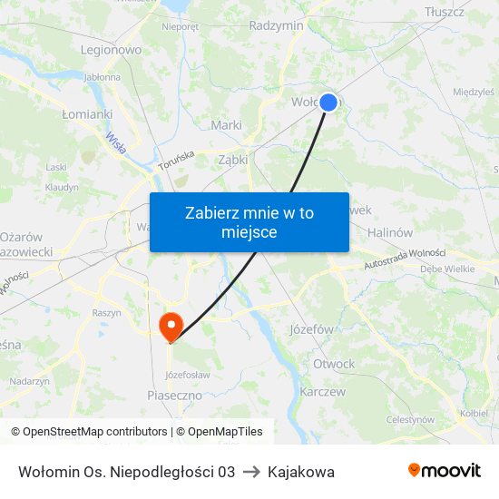 Wołomin Os. Niepodległości 03 to Kajakowa map