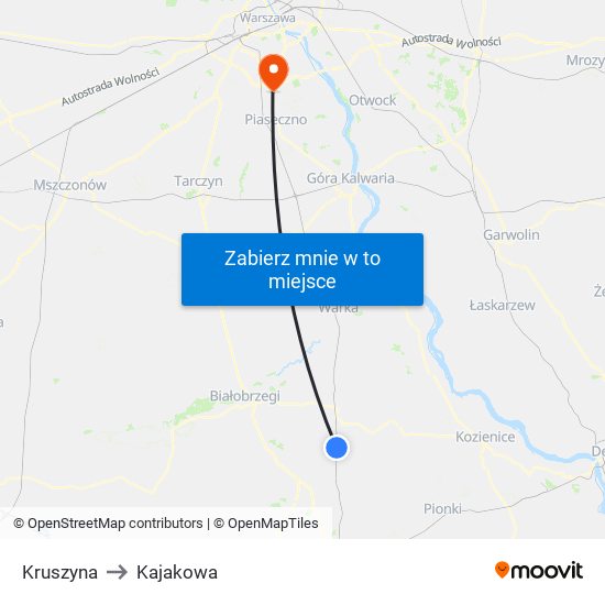 Kruszyna to Kajakowa map