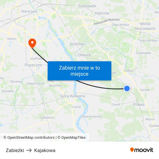 Zabieżki to Kajakowa map