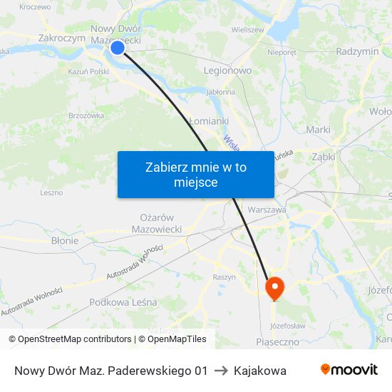 Nowy Dwór Maz. Paderewskiego 01 to Kajakowa map