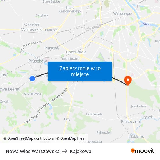 Nowa Wieś Warszawska to Kajakowa map