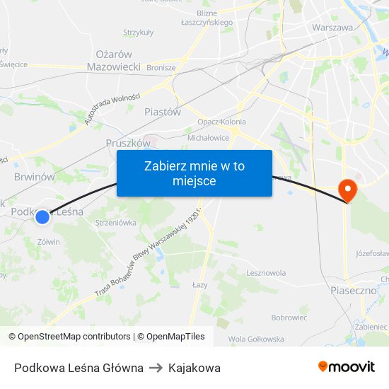 Podkowa Leśna Główna to Kajakowa map