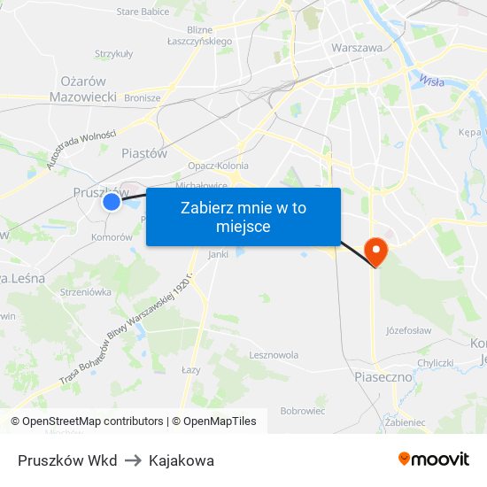 Pruszków Wkd to Kajakowa map