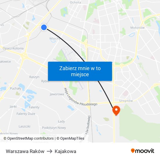 Warszawa Raków to Kajakowa map