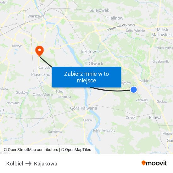 Kołbiel to Kajakowa map