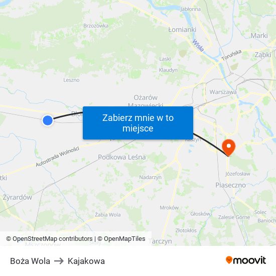 Boża Wola to Kajakowa map