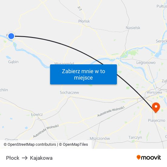 Płock to Kajakowa map