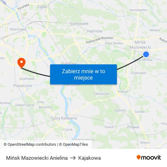 Mińsk Mazowiecki Anielina to Kajakowa map