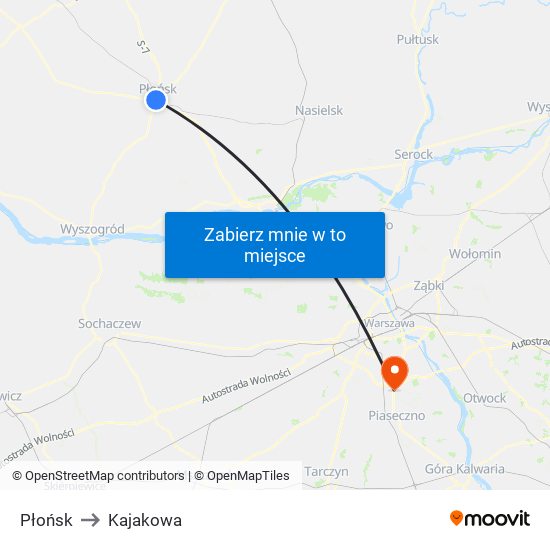 Płońsk to Kajakowa map