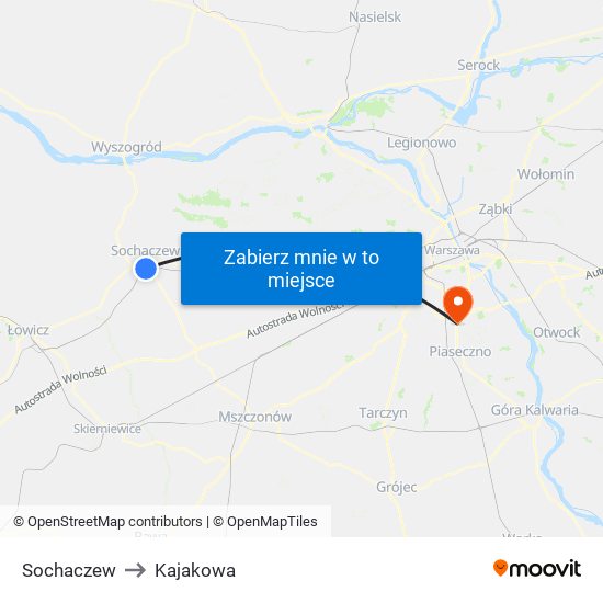 Sochaczew to Kajakowa map