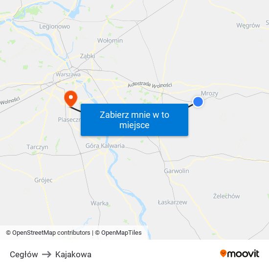 Cegłów to Kajakowa map