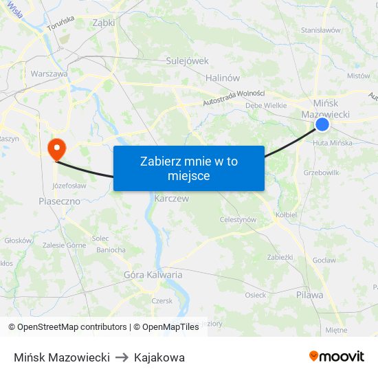 Mińsk Mazowiecki to Kajakowa map