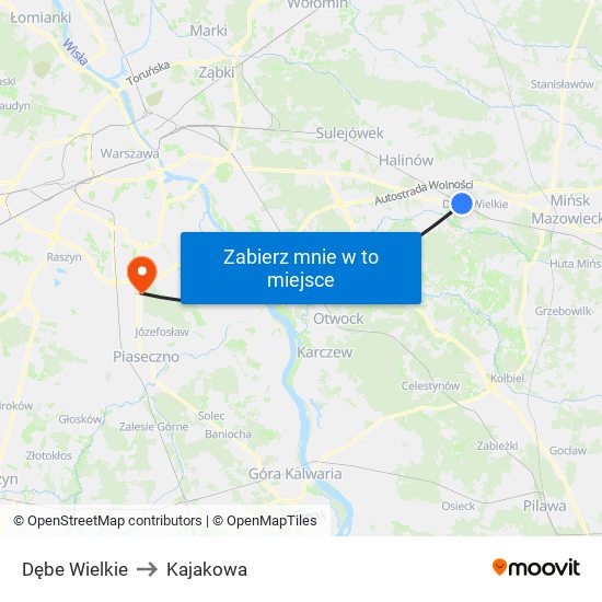 Dębe Wielkie to Kajakowa map