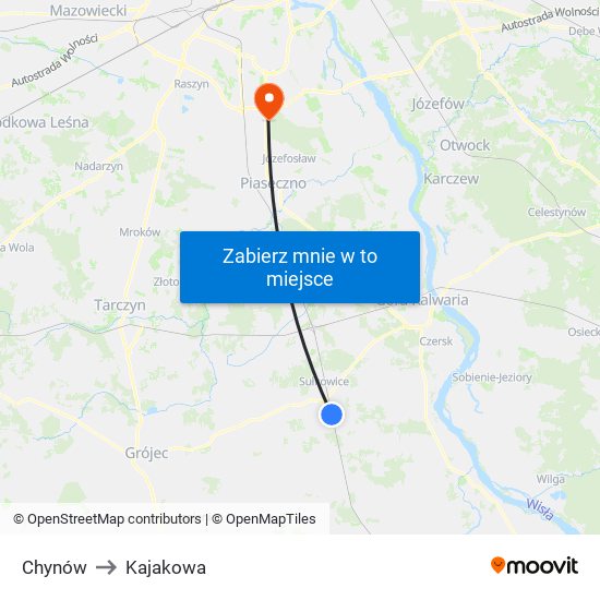 Chynów to Kajakowa map