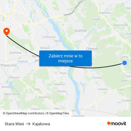 Stara Wieś to Kajakowa map