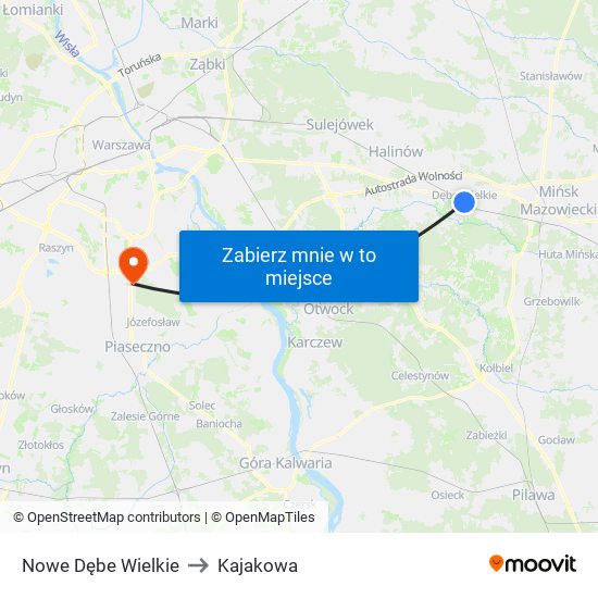 Nowe Dębe Wielkie to Kajakowa map