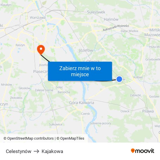 Celestynów to Kajakowa map