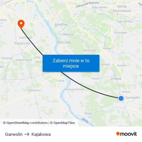 Garwolin to Kajakowa map