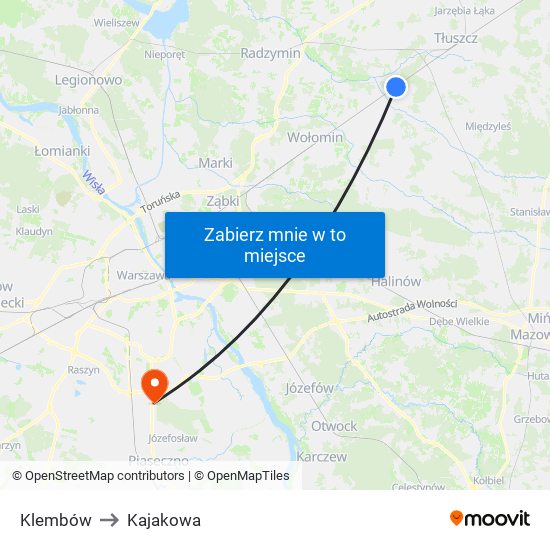 Klembów to Kajakowa map