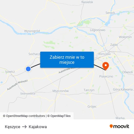 Kęszyce to Kajakowa map