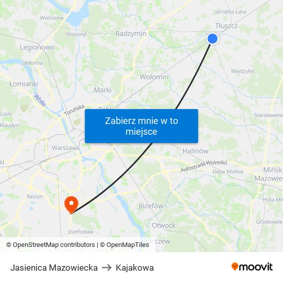 Jasienica Mazowiecka to Kajakowa map