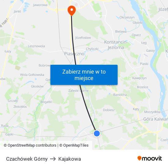 Czachówek Górny to Kajakowa map