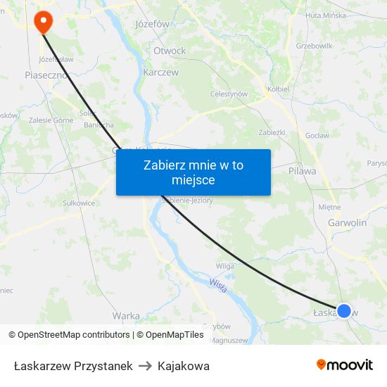 Łaskarzew Przystanek to Kajakowa map