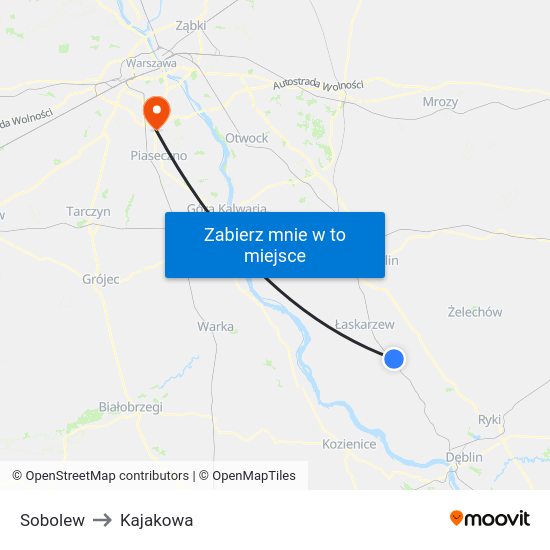 Sobolew to Kajakowa map