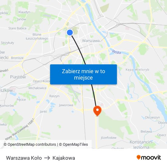 Warszawa Koło to Kajakowa map