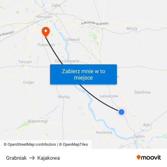 Grabniak to Kajakowa map