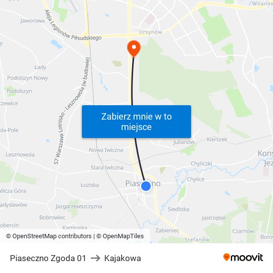 Piaseczno Zgoda to Kajakowa map