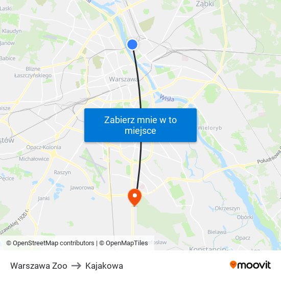 Warszawa Zoo to Kajakowa map