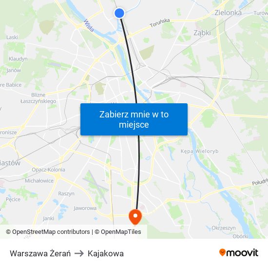 Warszawa Żerań to Kajakowa map