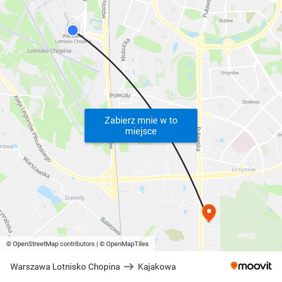 Warszawa Lotnisko Chopina to Kajakowa map