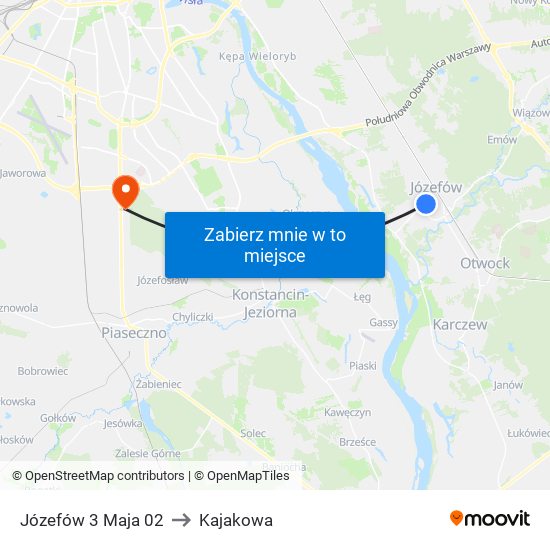 Józefów 3 Maja 02 to Kajakowa map