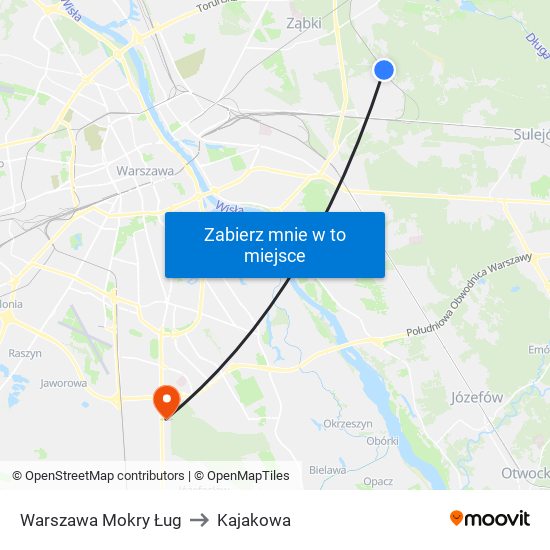 Warszawa Mokry Ług to Kajakowa map