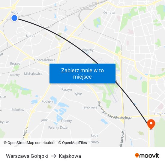 Warszawa Gołąbki to Kajakowa map