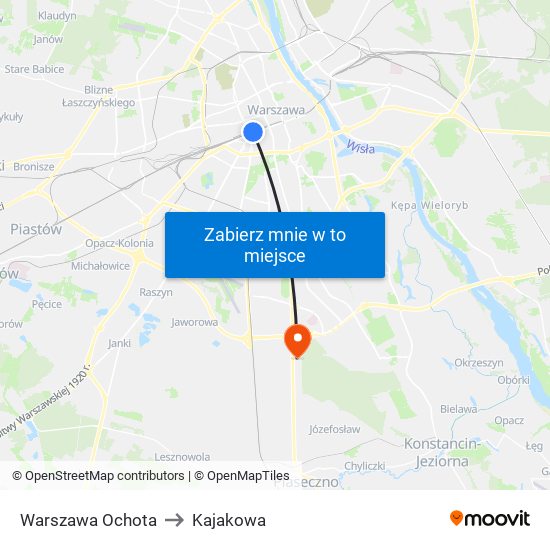 Warszawa Ochota to Kajakowa map