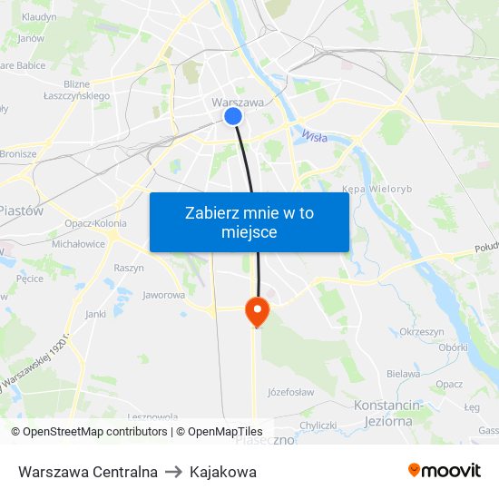 Warszawa Centralna to Kajakowa map