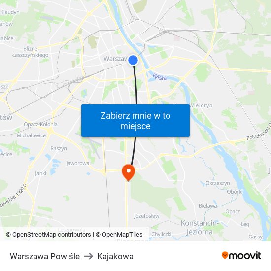 Warszawa Powiśle to Kajakowa map