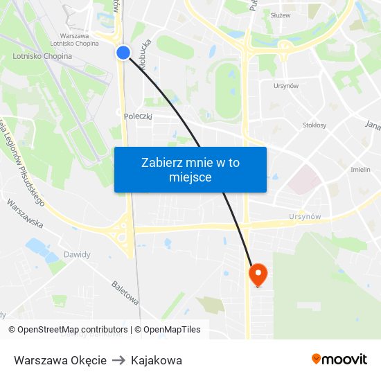 Warszawa Okęcie to Kajakowa map