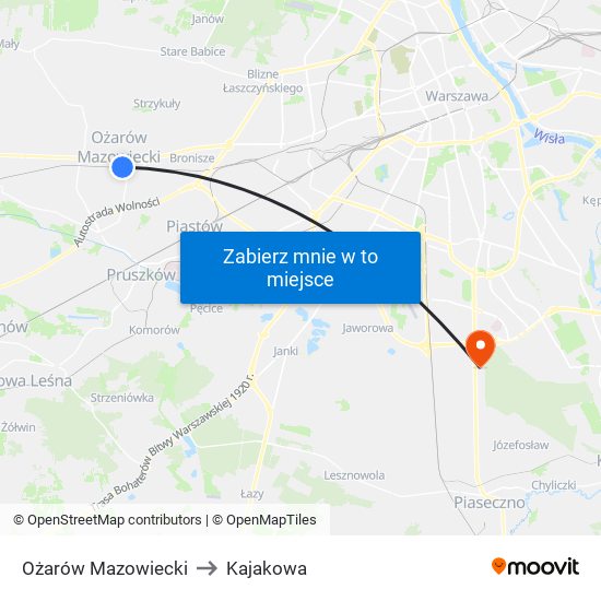 Ożarów Mazowiecki to Kajakowa map