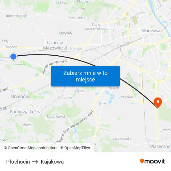 Płochocin to Kajakowa map