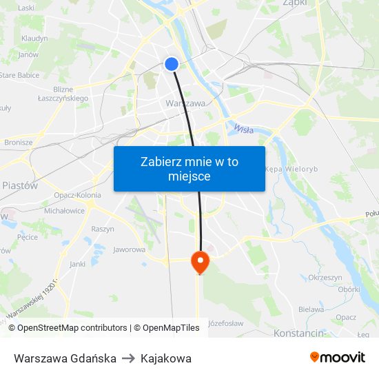 Warszawa Gdańska to Kajakowa map