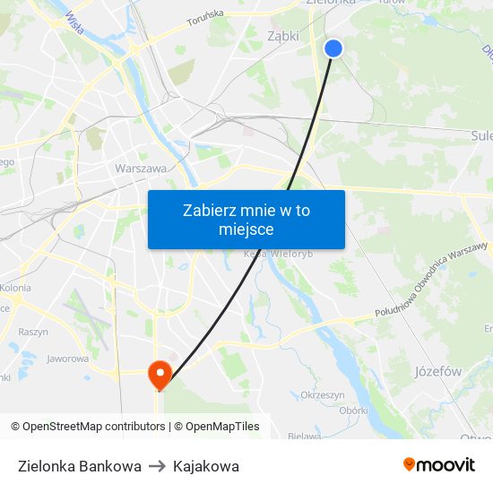 Zielonka Bankowa to Kajakowa map