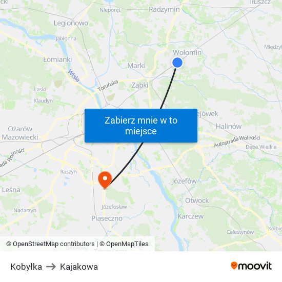 Kobyłka to Kajakowa map